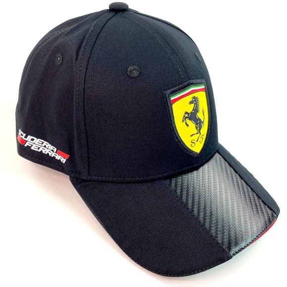 Scuderia Ferrari Official Racing F1 Logo Strapback Adjustable Hat Carbon Cap NEW - Picture 2 of 4